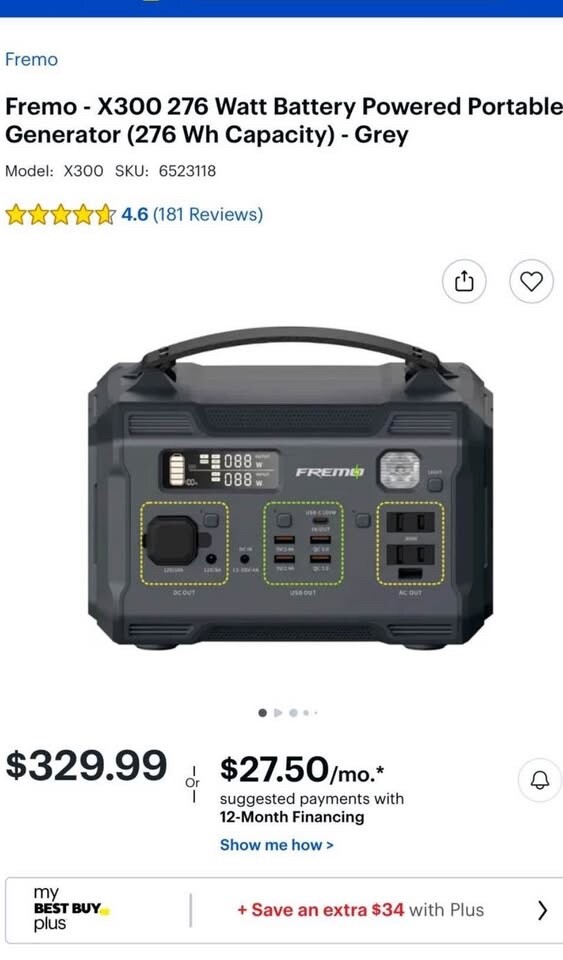 Fremo X300 276 Watt Battery Powered Portable Generator 276 Wh Capacity NEW