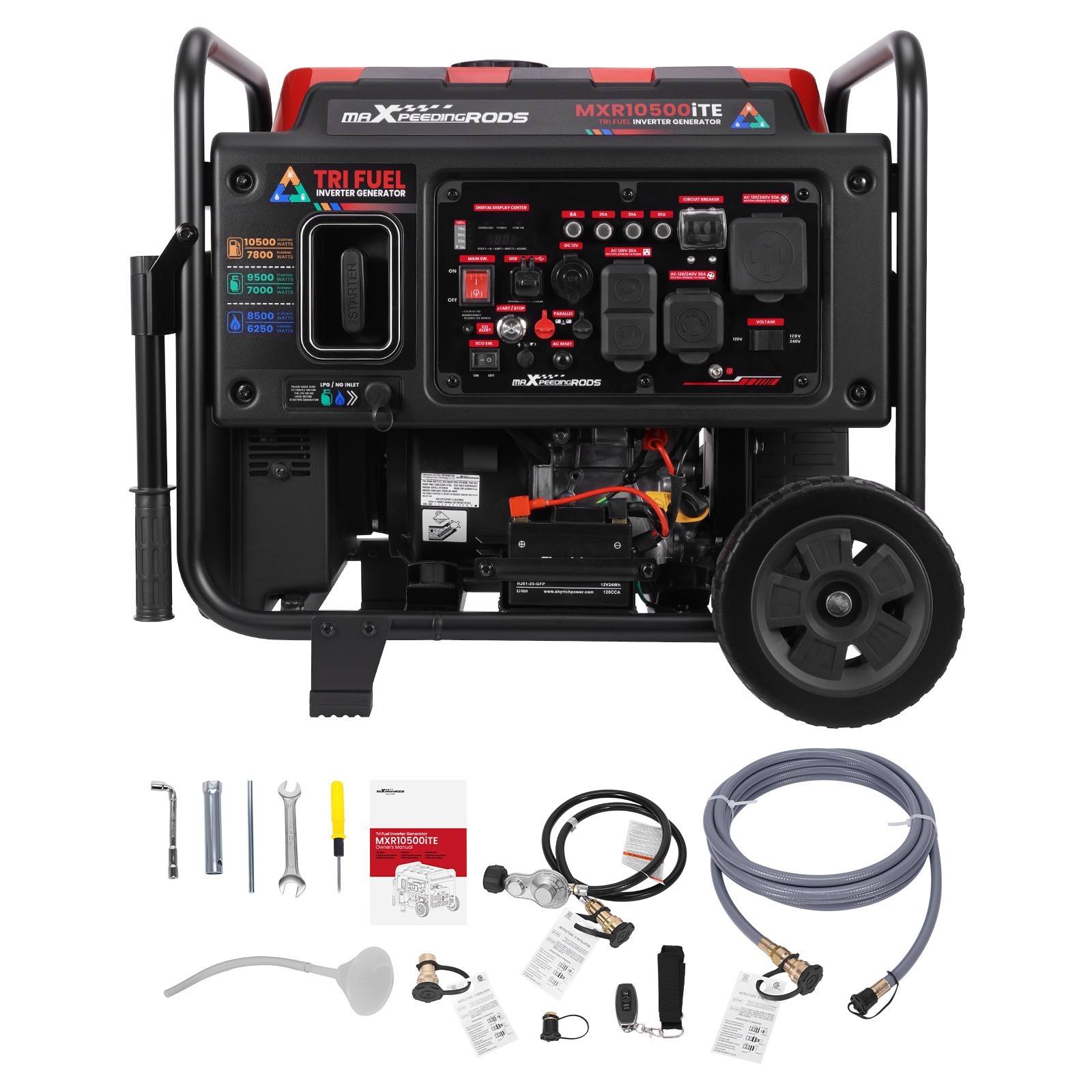 10500 Watt TriFuel Inverter Generator Electric Start Home Backup LP GAS Propane