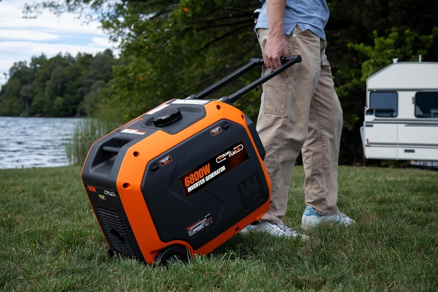 WEN 6800W Quiet Portable Dual Fuel Inverter Generator, Electric Start, CO Sensor