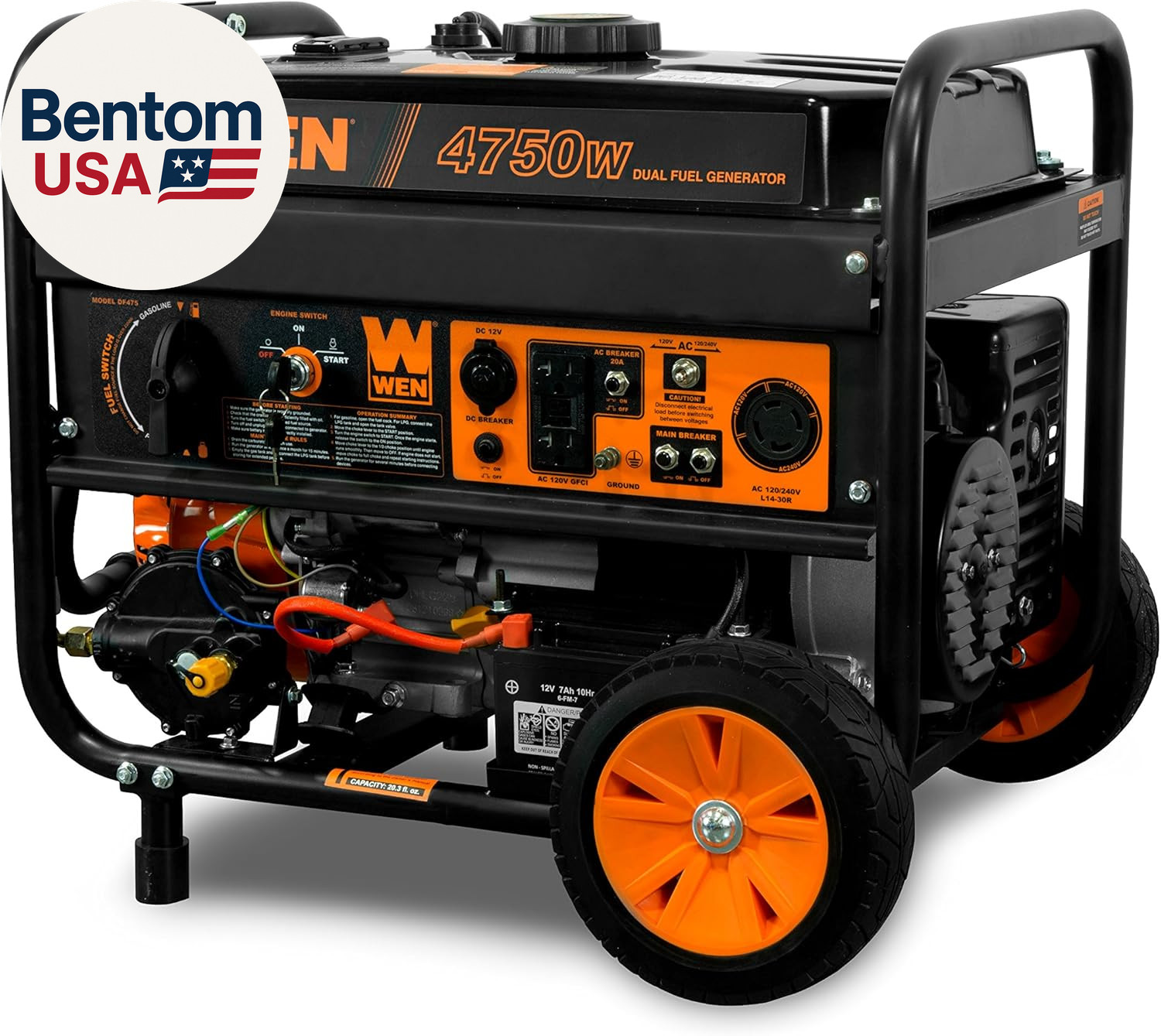 WEN 4750W Dual Fuel Portable Generator Electric Start Wheel Kit 120V 240V