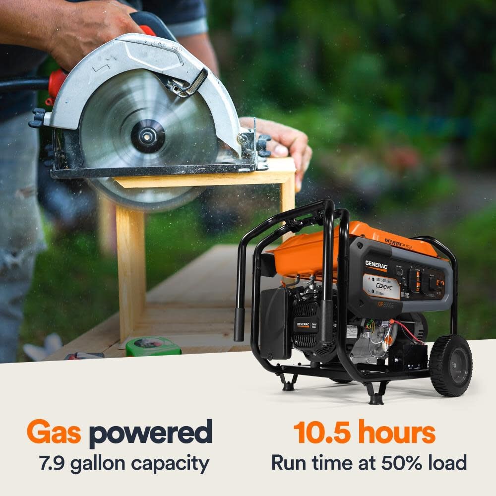 Generac Gp Series 10,000 Watt Gas Powered 49-State Portable Generator With