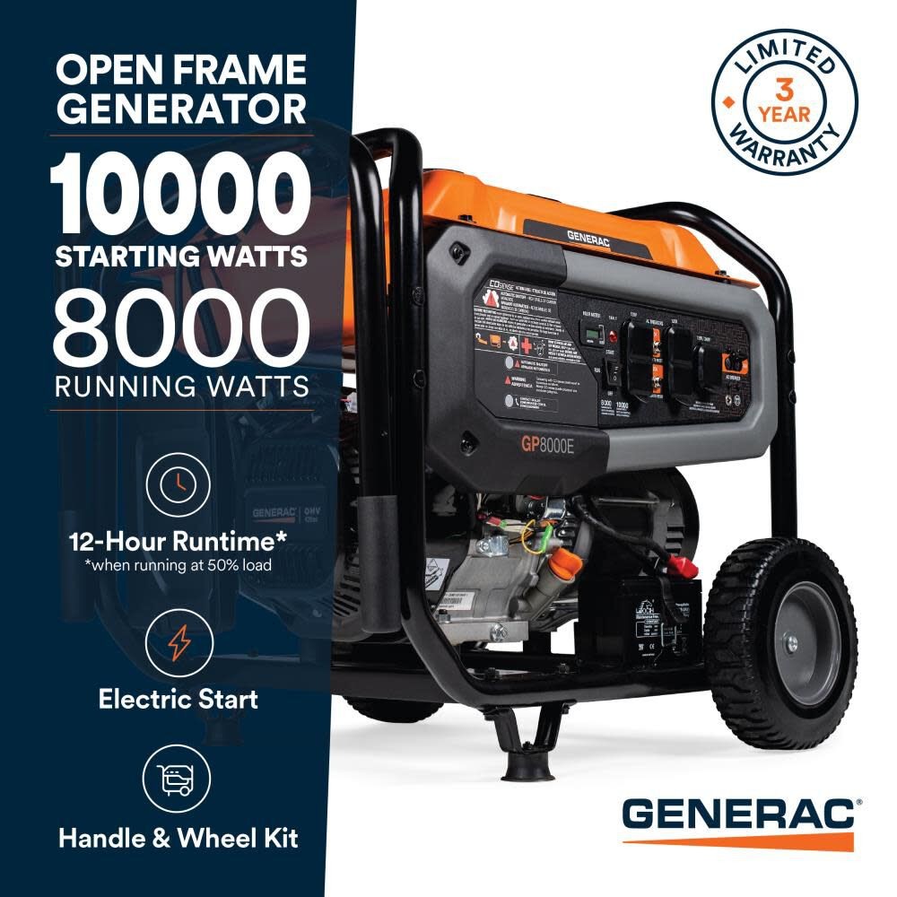 Generac Gp Series 10,000 Watt Gas Powered 50-State Portable Generator With