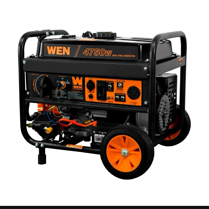 WEN DF475T Dual Fuel Portable Generator, 4750W Max, 4 Gal Tank, Black/Orange