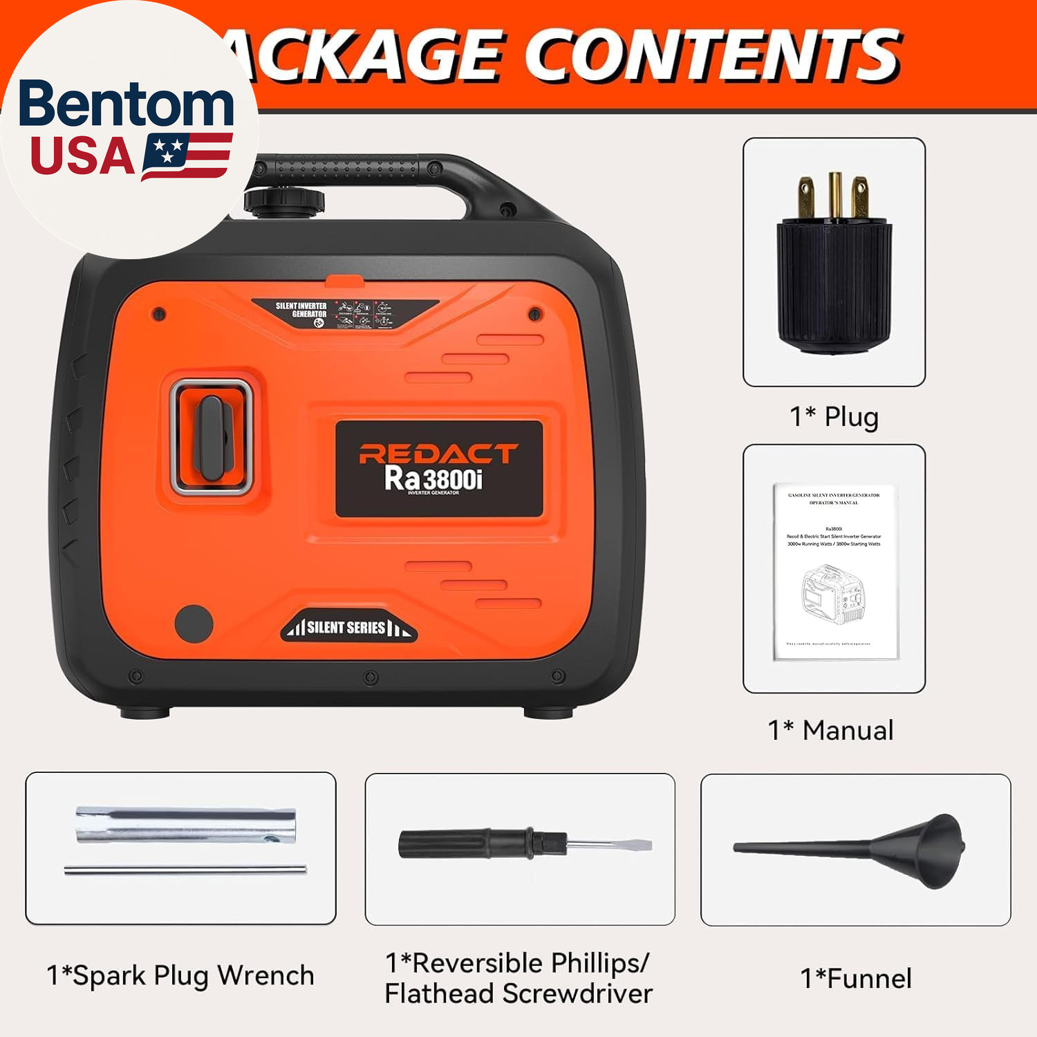 3800W Lightweight Portable Inverter Generator with Clean Power for Home, Camping