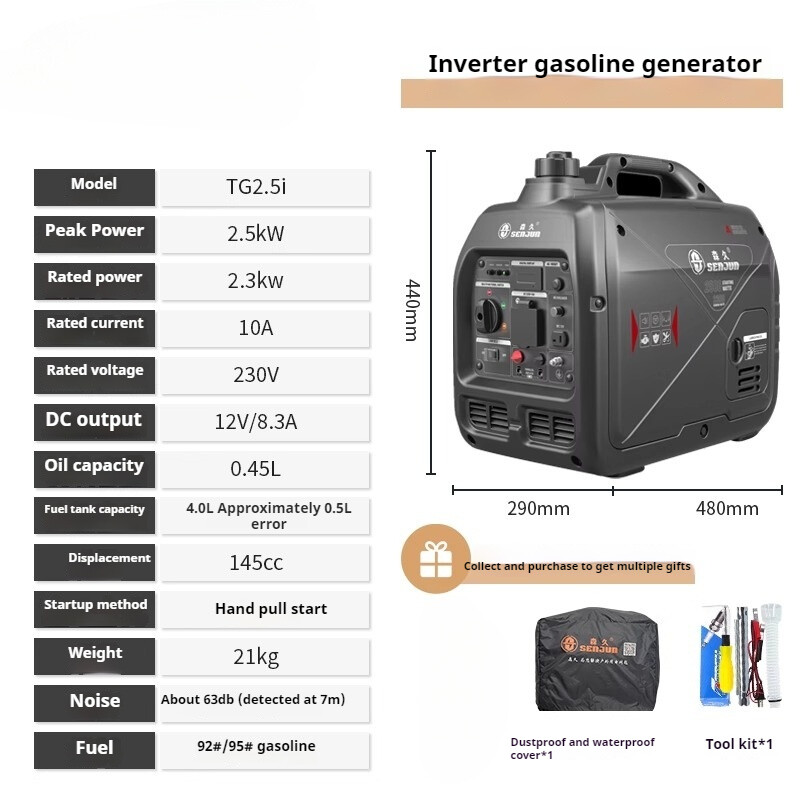 Silent Inverter Generator Set 220V Gasoline Home Outdoor Stall Camping Portable
