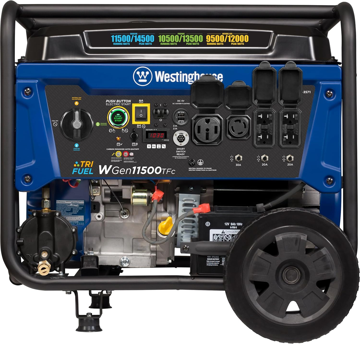 Westinghouse 14500 Peak Watt Tri-Fuel Home Backup Portable Generator, Remote El
