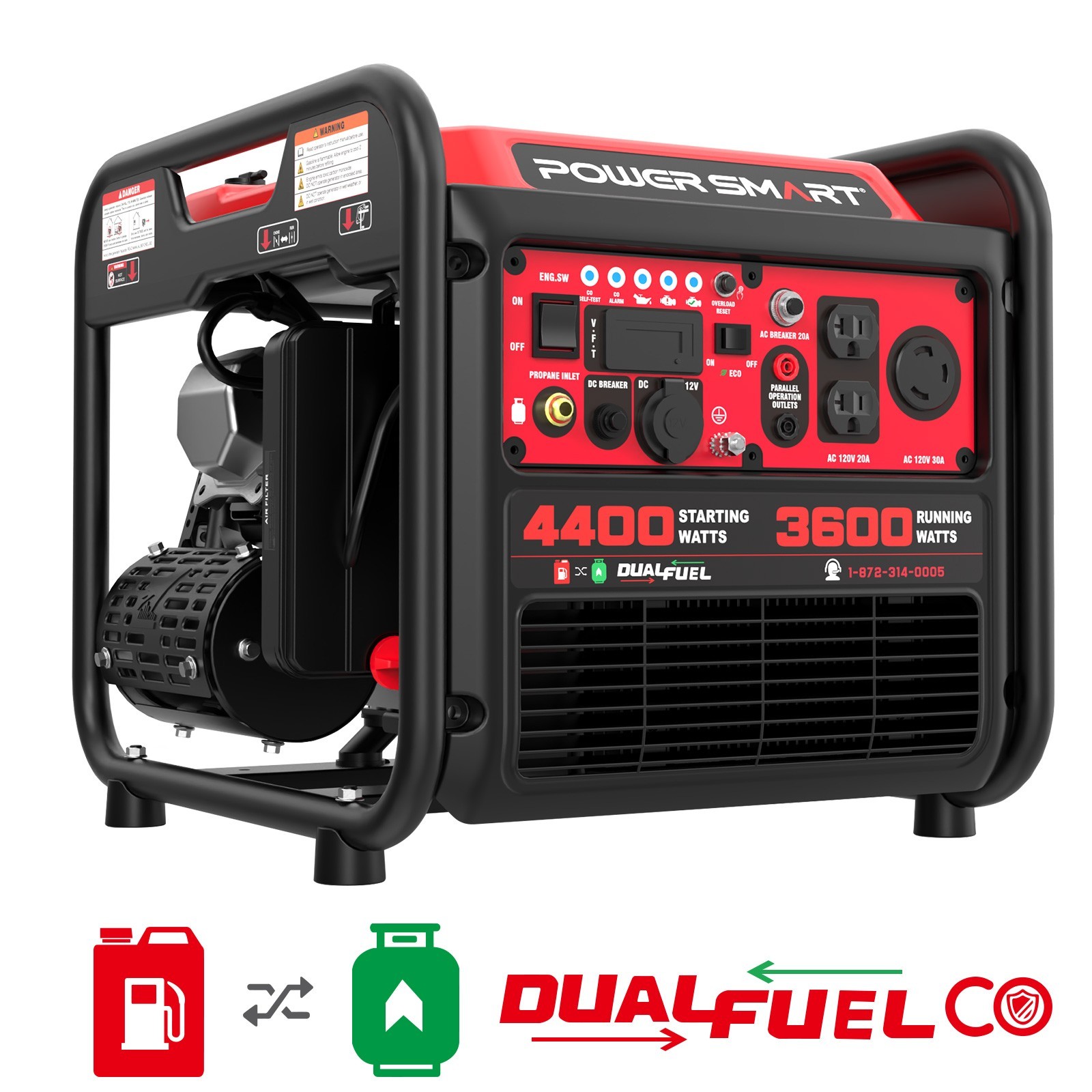 4400 Watt Portable Dual Fuel Generator, 30 Amp for Home Use and Emergency Backup