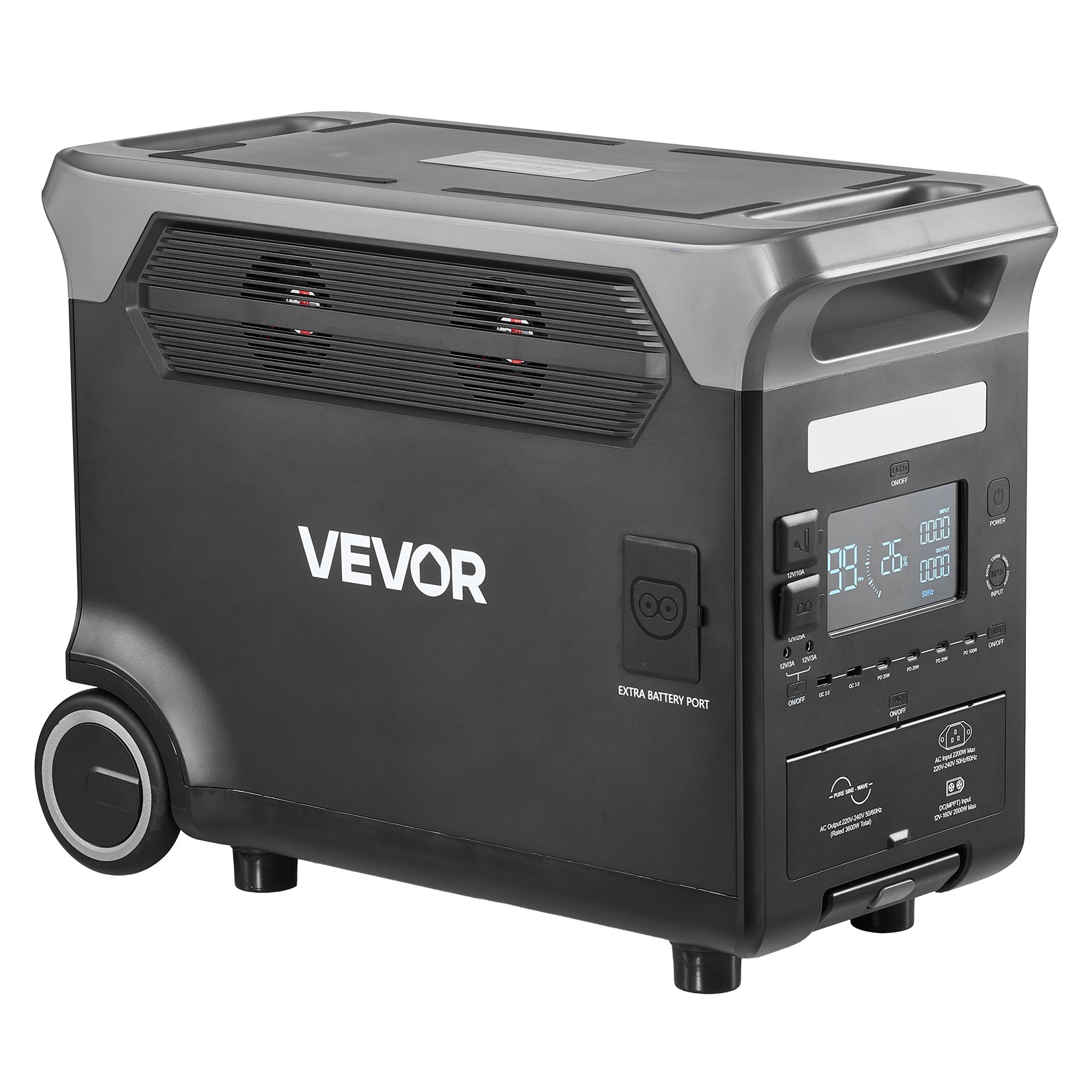 VEVOR Portable Power Station Solar Generator 3600W 3840Wh with 10 Output Ports
