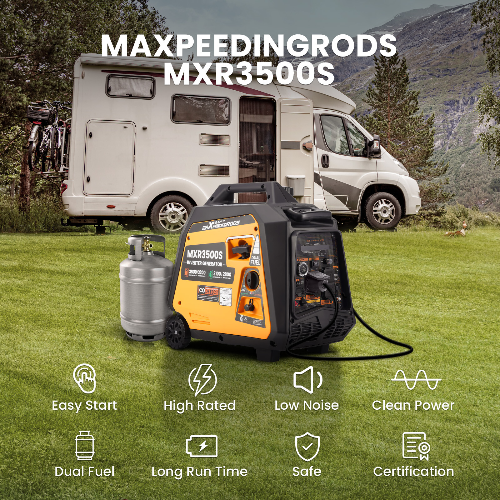 3500 Watt Portable Generator Inverter 3.2KW Gas/LPG Dual Fuel Electric Start
