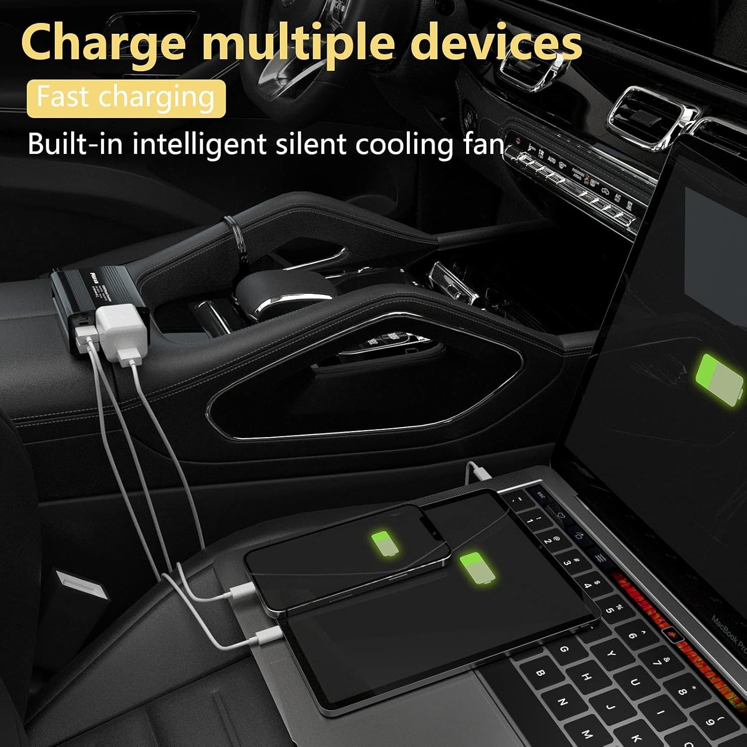 150W Power Inverter 12V DC to 110V AC with Dual USB Car Charger for Laptop