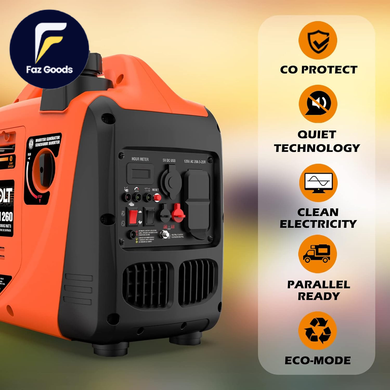 1600W Super Quiet Inverter Generator Ultra Lightweight Gas Powered Portable