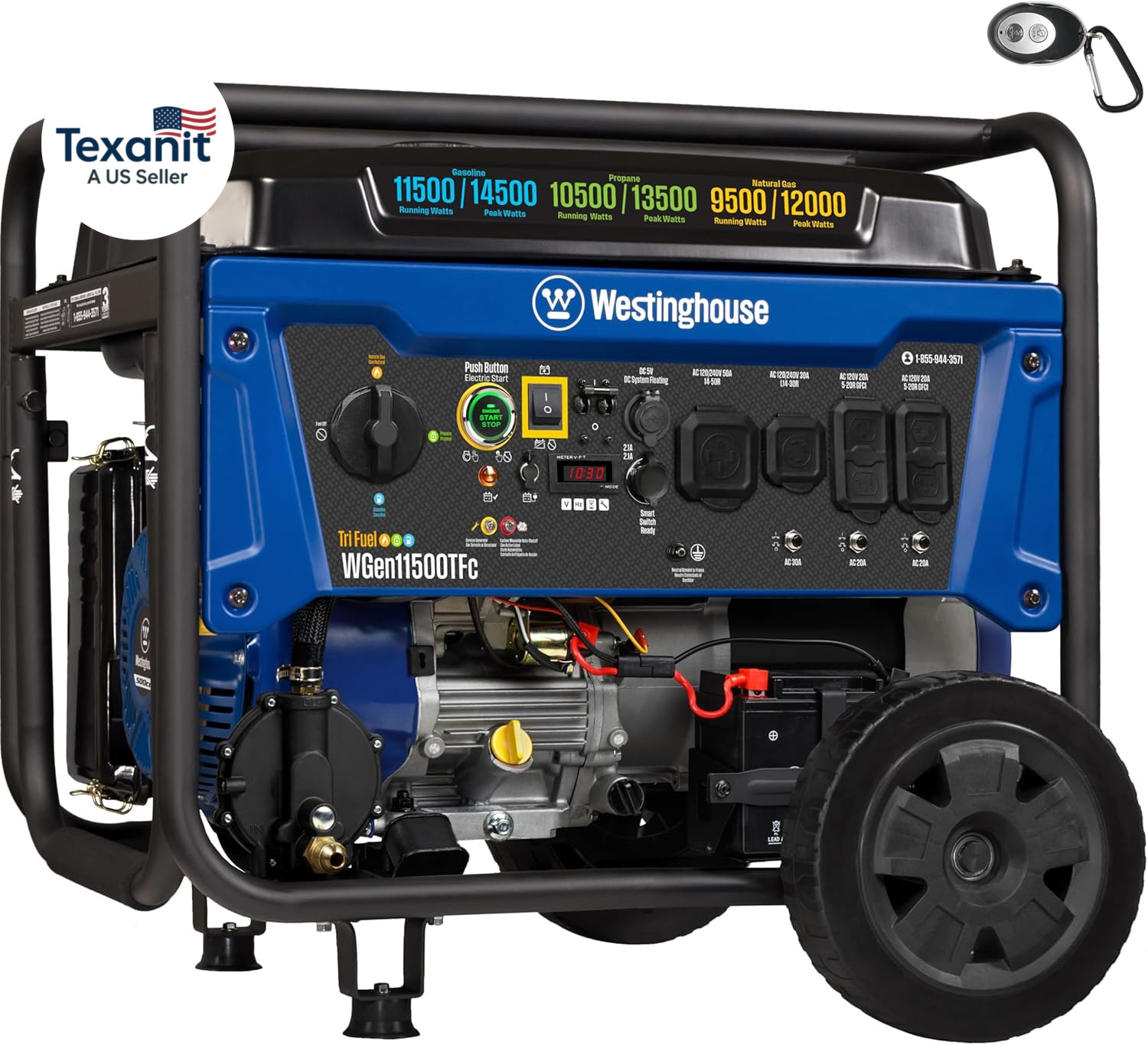Westinghouse 14500 Peak Watt Tri-Fuel Home Backup Portable Generator, Remote Ele