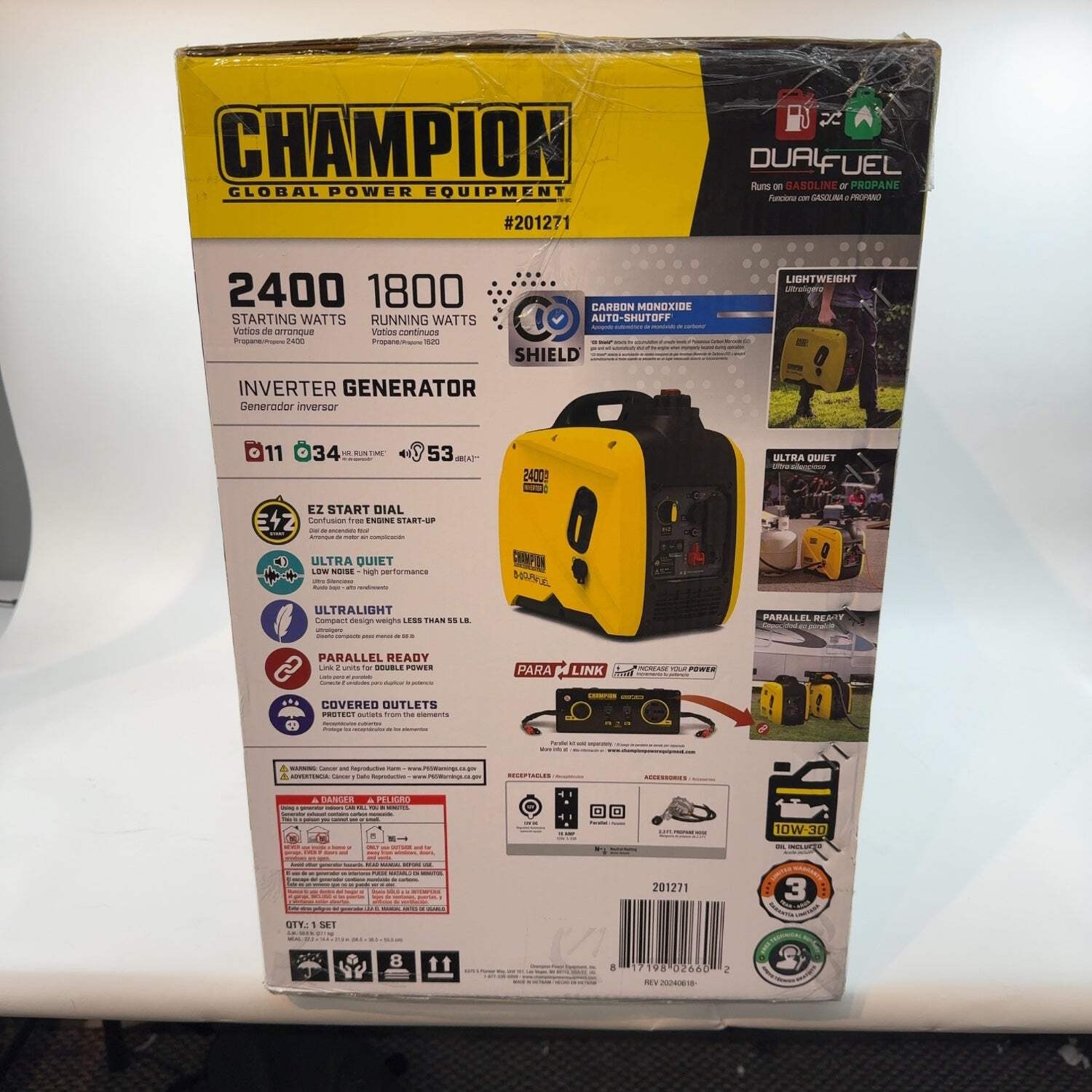 New Champion 201271 2400-Watt Portable Dual-Fuel Inverter Generator 201271