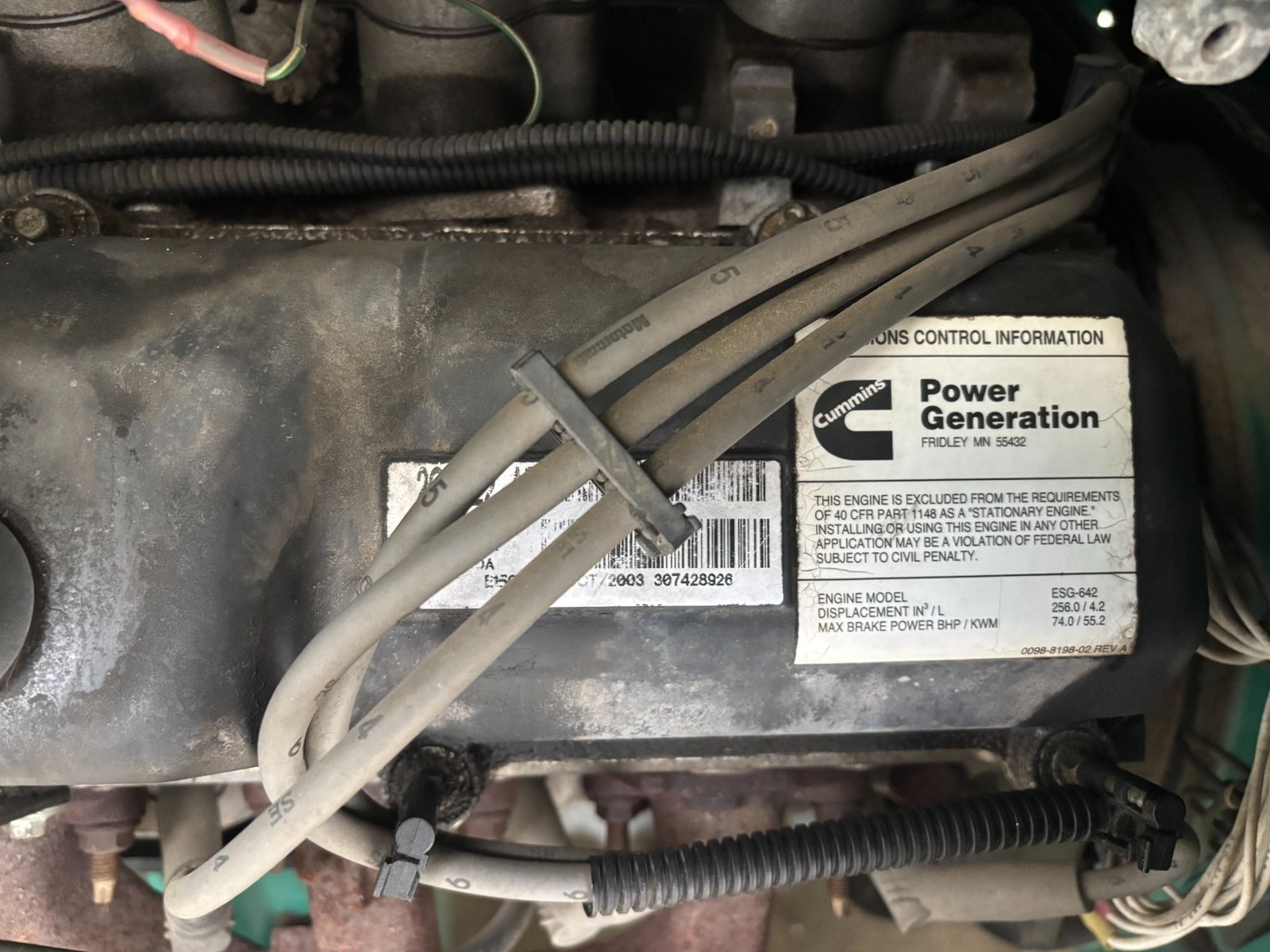 Cummins KW:35 Volts:120/240 AMPS:121.4 KVA:43.7 HRS:801 GGFD-563663