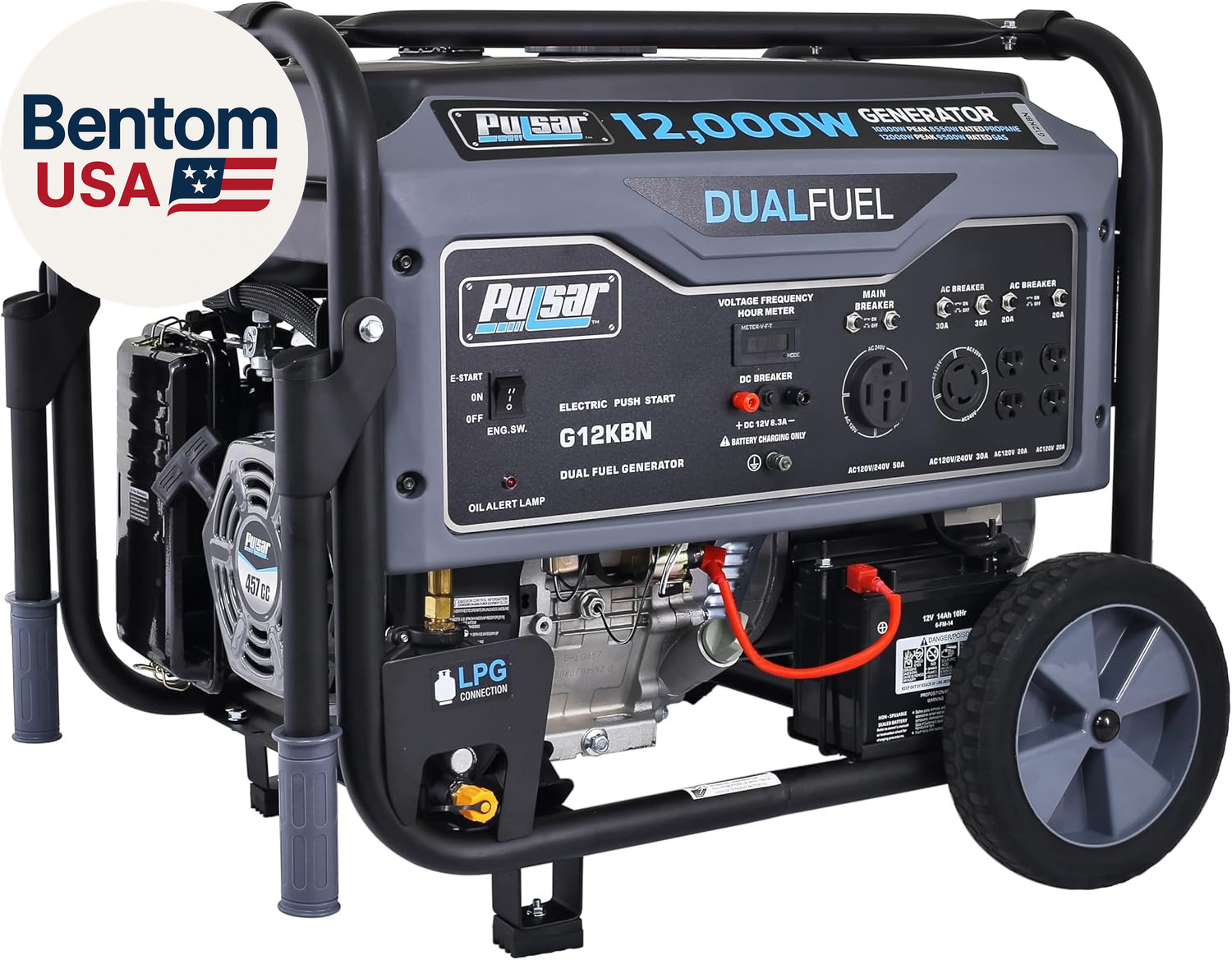 G12KBN Heavy Duty Portable Dual Fuel Generator – 9500 Rated Watts & 12000 Peak W