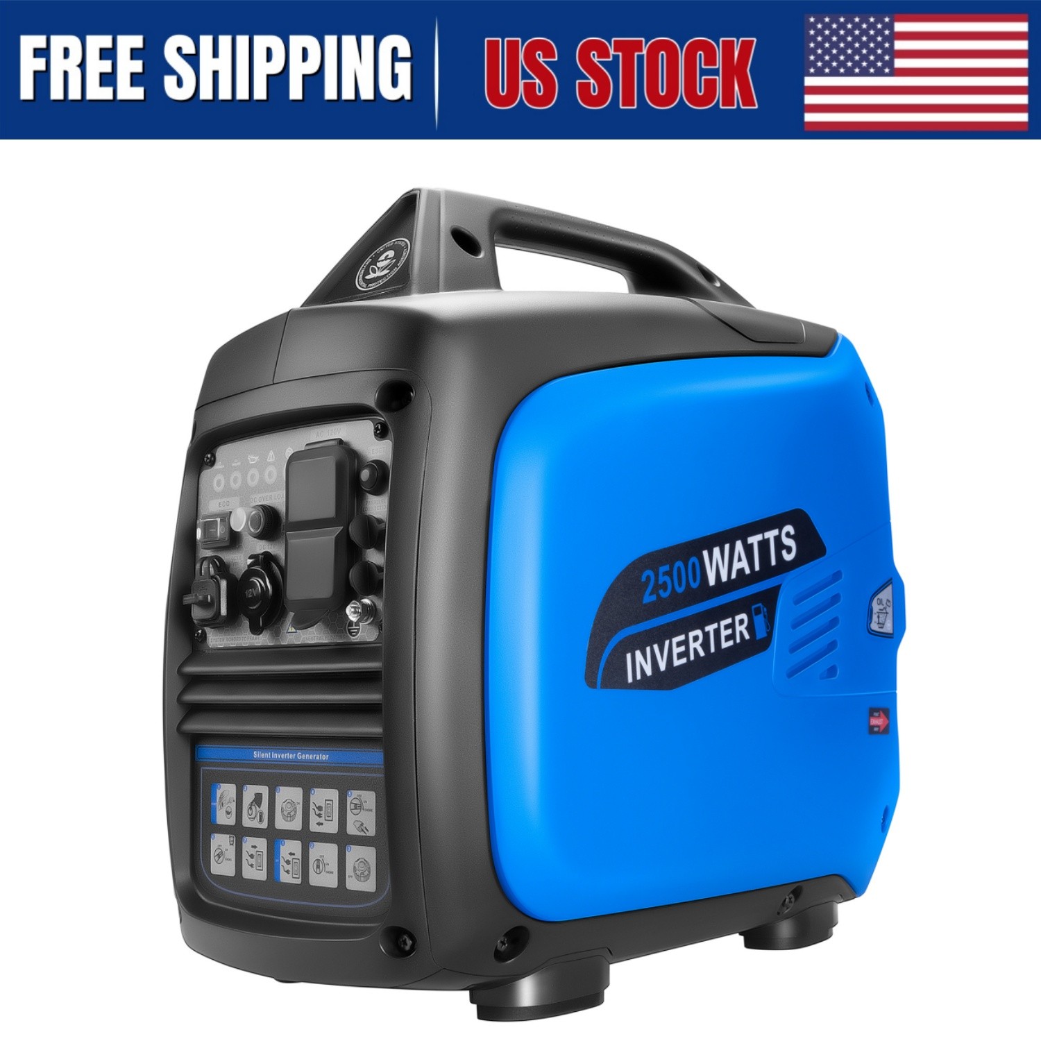 Quiet Inverter Generator Portable 2500W Outdoor Generator Gas Powered Emergency