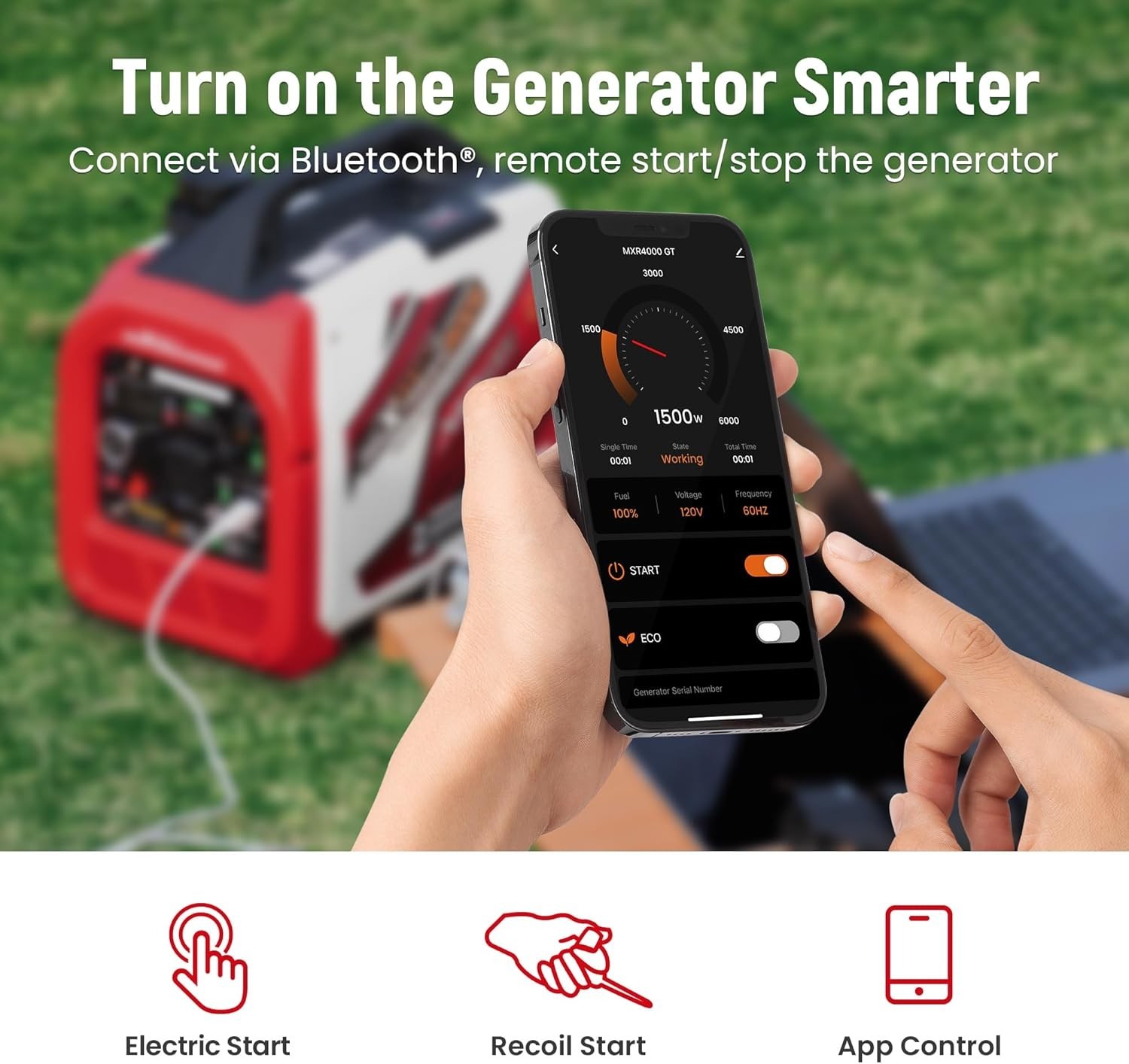 4KW Gasoline/LPG Inverter Generator Portable Bluetooth E-start Super Quiet 23kg