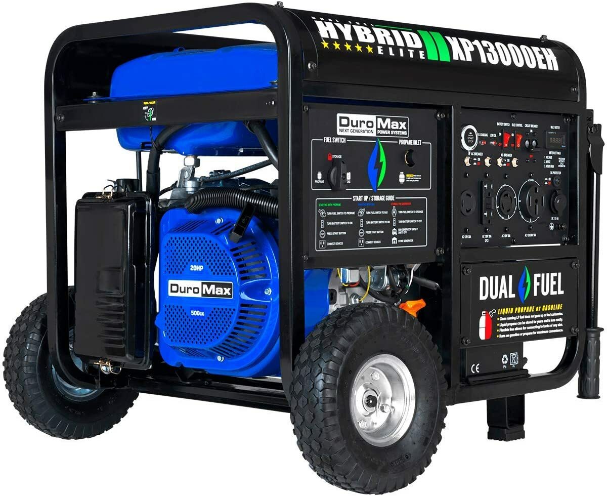 DuroMax 13,000-W Portable Hybrid Dual Fuel Powered Generator with Electric Start