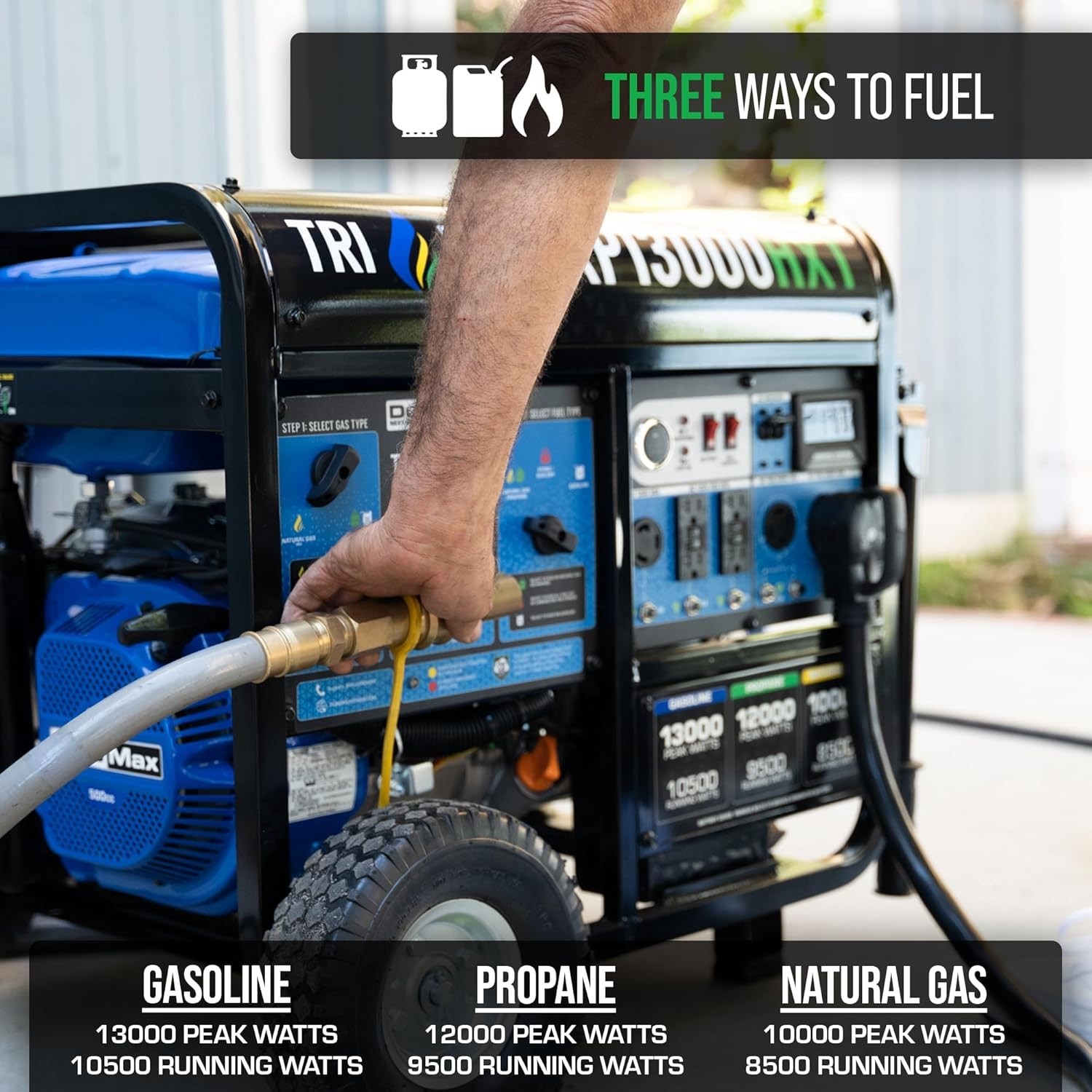 DuroMax 13,000-W Portable Hybrid Tri Fuel Generator w/ Electric Start, CO Sensor