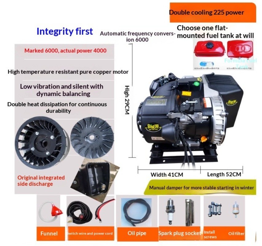 Silent Dual-Cooling Electric Vehicle Range Extender Generator Tricycle