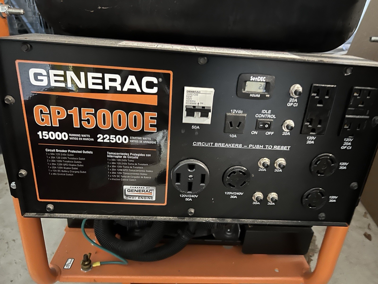 Generac GP15000E Portable Generator 15000W 22500W Peak Tri-Fuel