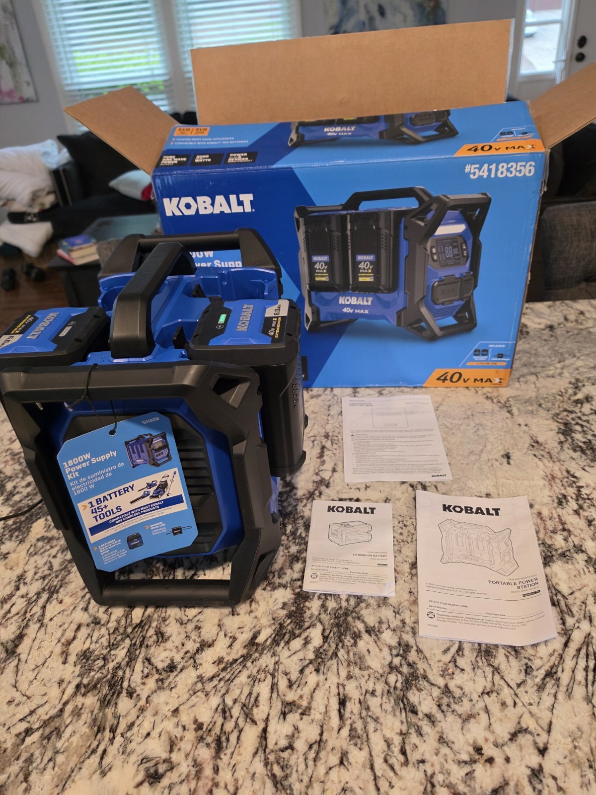 Kobalt 40V MAX 1800W Portable Power Generator Kit Lithium-Ion Home Backup