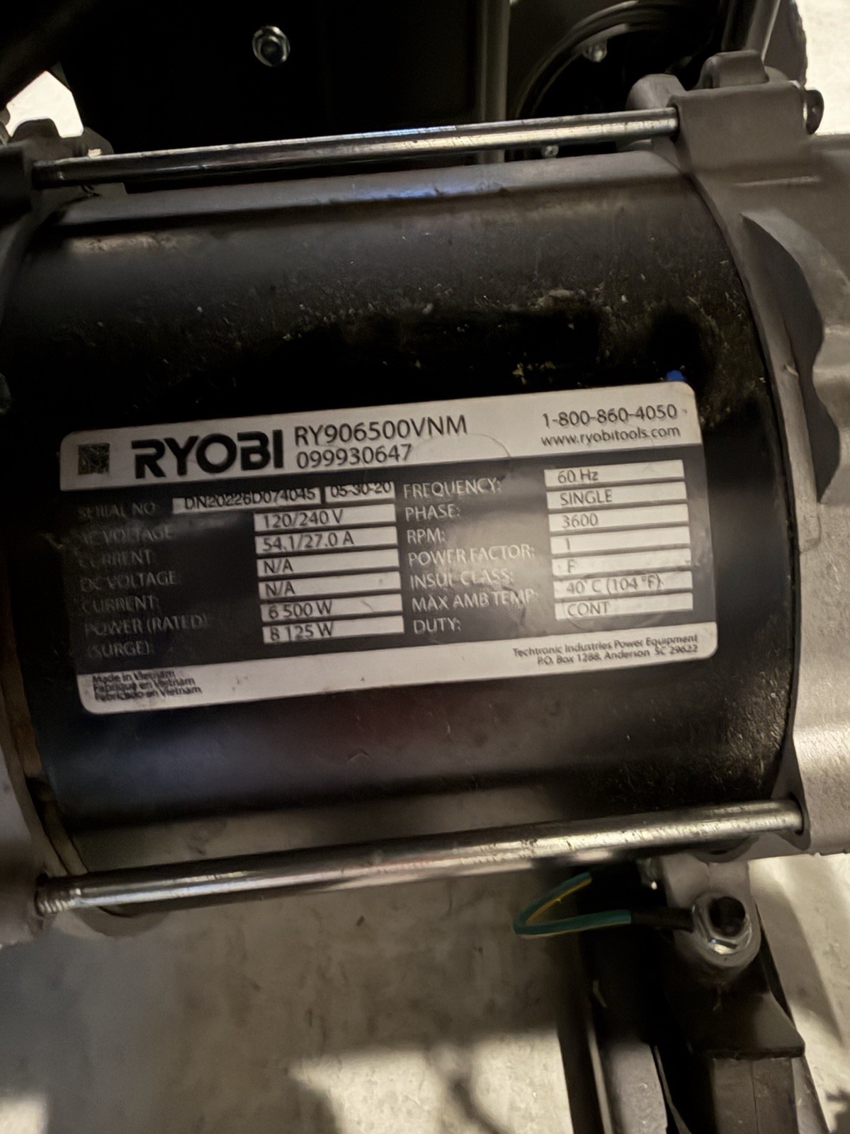 RYOBI Portable Generator 6500W 8125W 120/240V Green/Black RY906500VNM