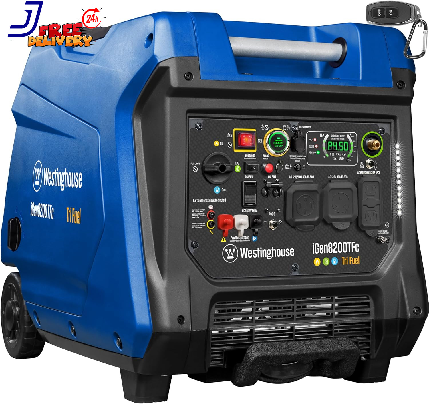 8200 Peak Watt Tri-Fuel Portable Inverter Generator Remote Electric Start