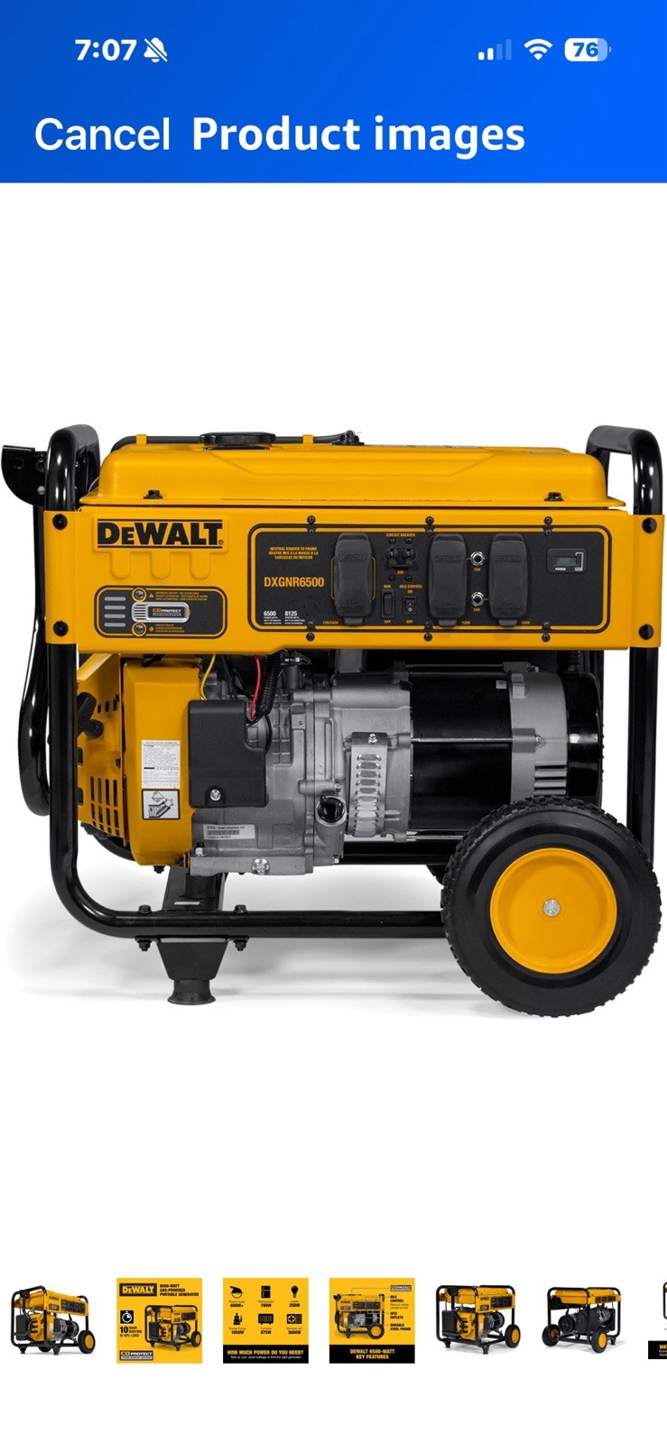 electric power generator Dewalt 6500 watt