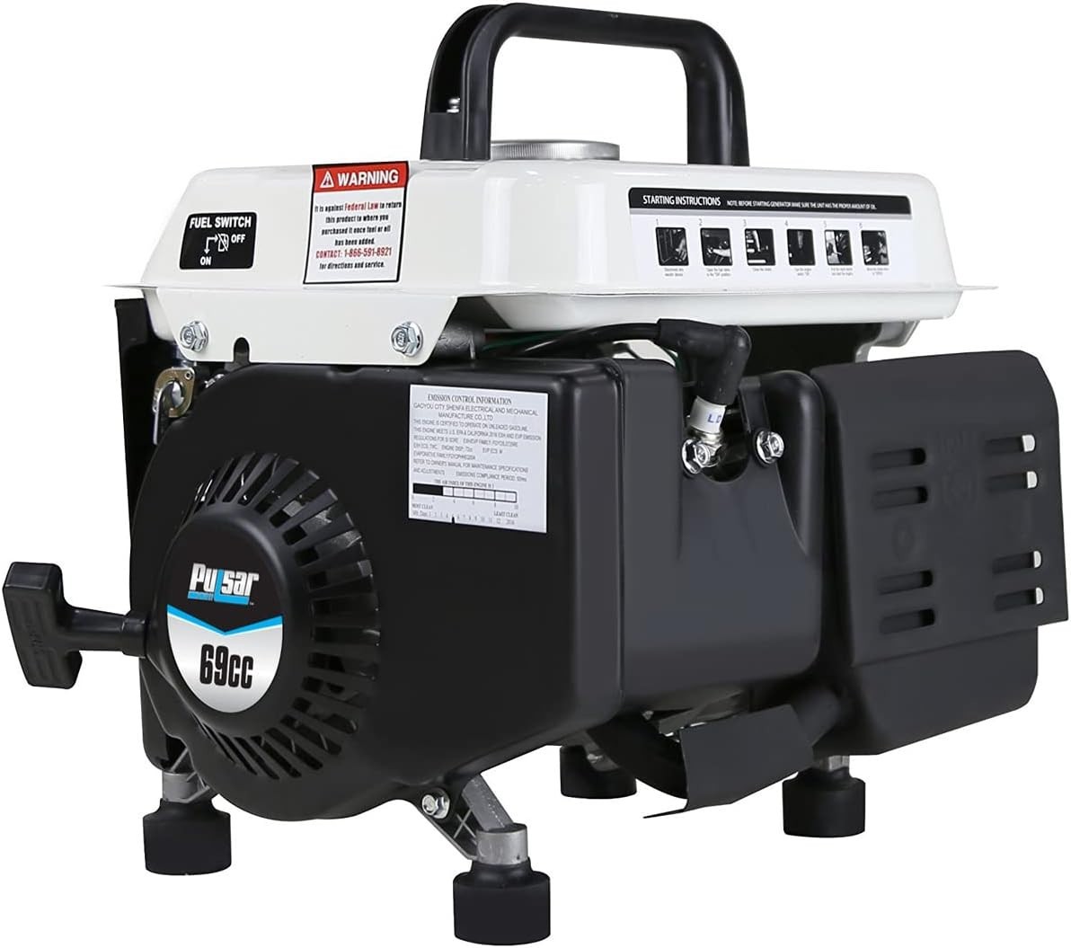 Compact 1200W Gas-Powered Generator – Black/White