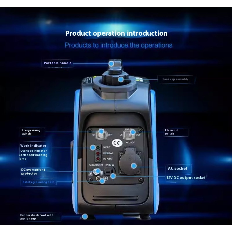 220V Portable Silent Camping Gasoline Power Inverter Generator Set 800W