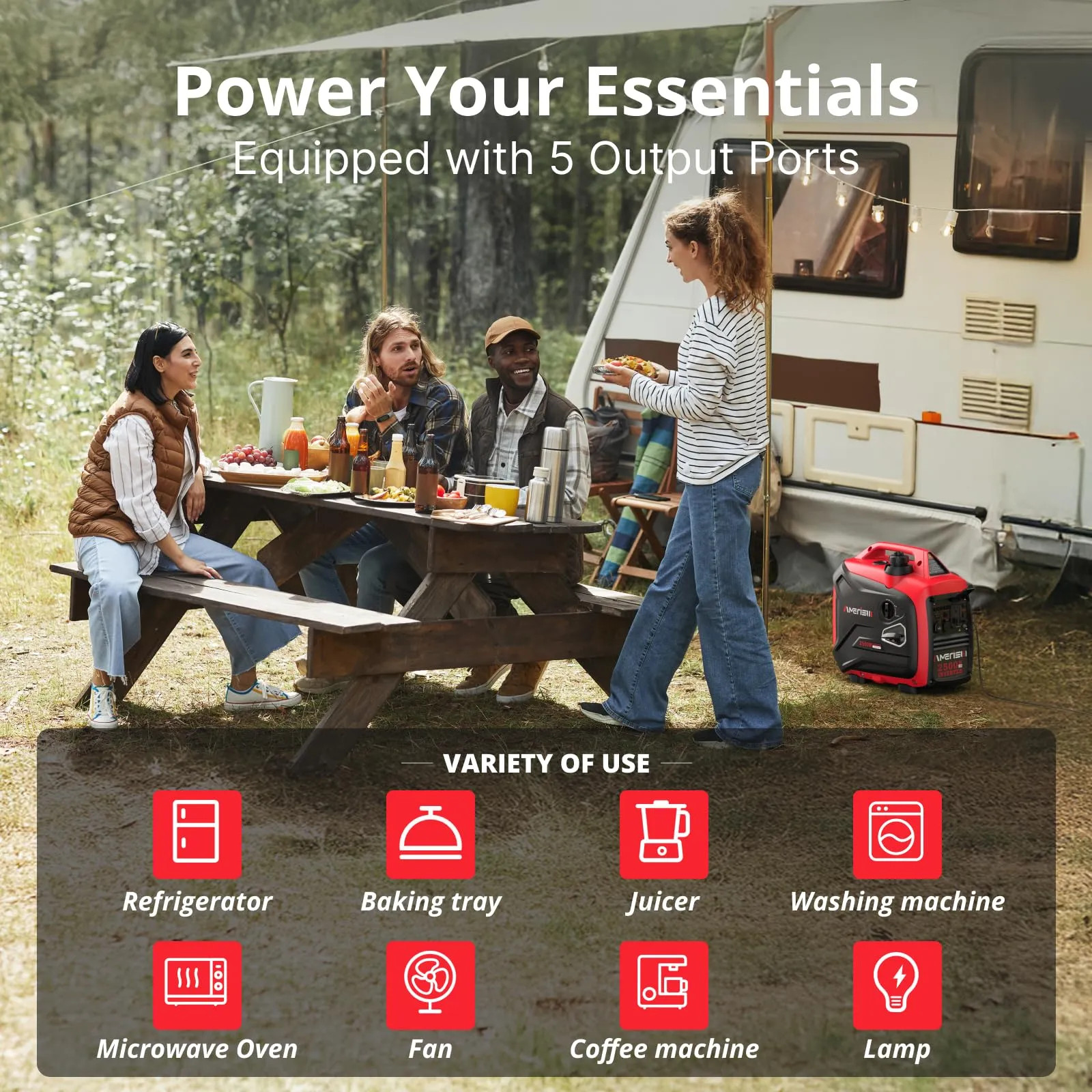 AMERISUN AM5020C 2500W Portable Inverter Generator CO Sensor Ultra Quiet EPA