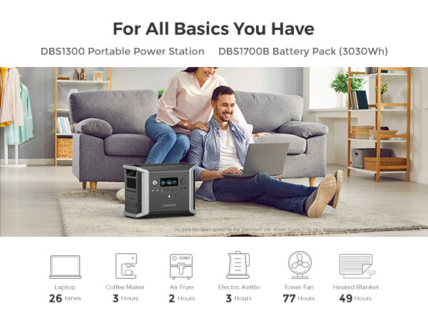 Dabbsson 1200W 1330Wh Power Station LiFePO4 Battery Expandable for Home Camping