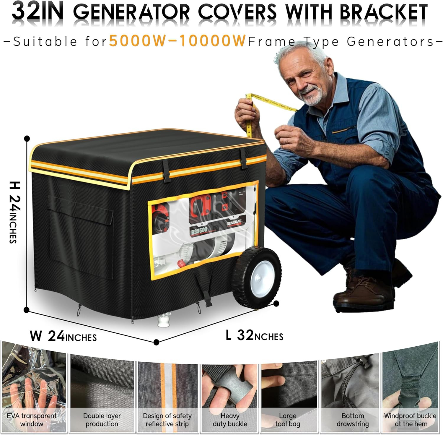 Generator Covers While Running Waterproof, 32″L X 24″W X 24″H Heavy Duty Generat