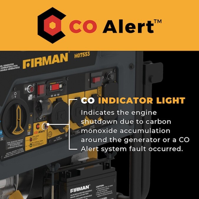 Firman 9400-W Portable Hybrid Dual Fuel Gas Generator, Electric Start, CO Sensor