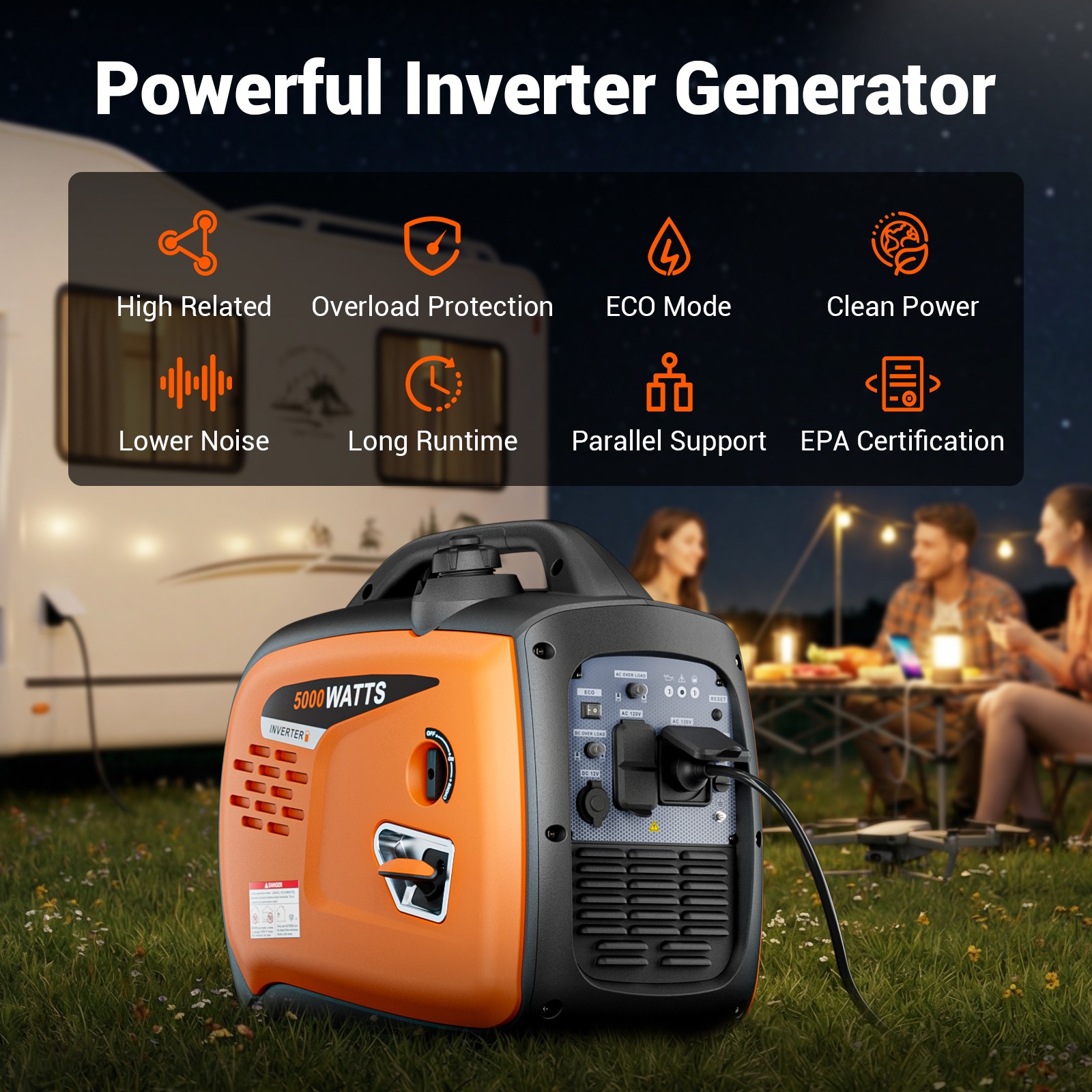 Mutaomay Inverter Generator Quiet Gasoline 5KW Portable Home Backup Construction