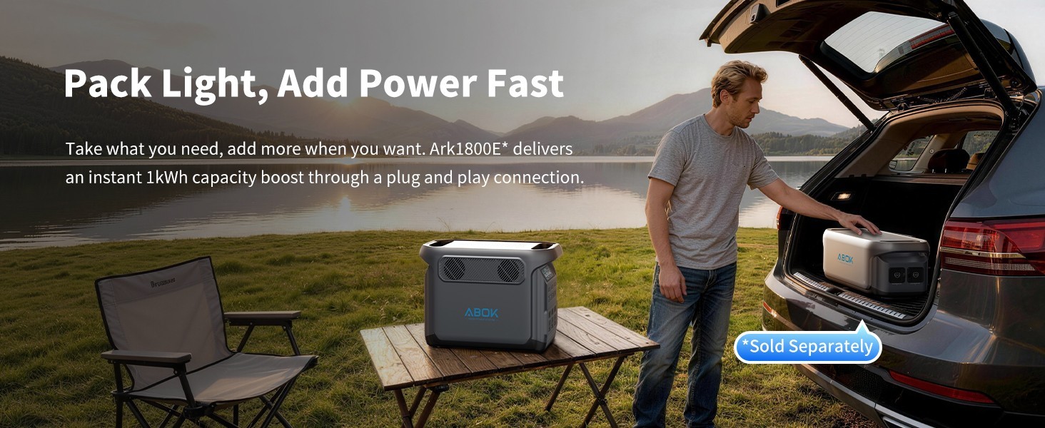 ABOK Ark1800 1800W Power Station with 400W Solar Panel, Solar Generator LFP UPS