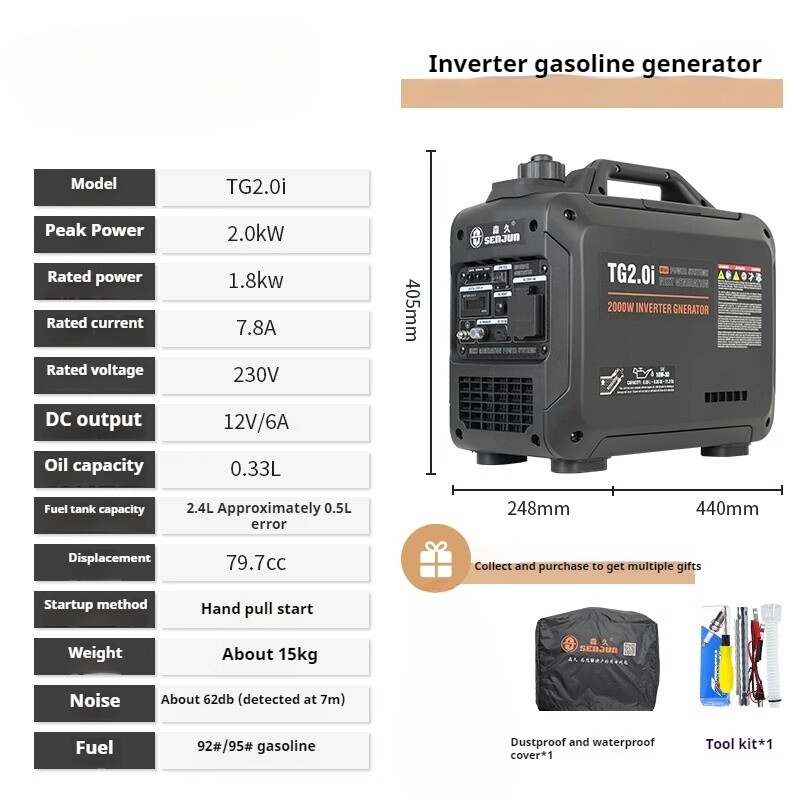 Silent Inverter Generator Set 220V Gasoline Home Outdoor Stall Camping Portable