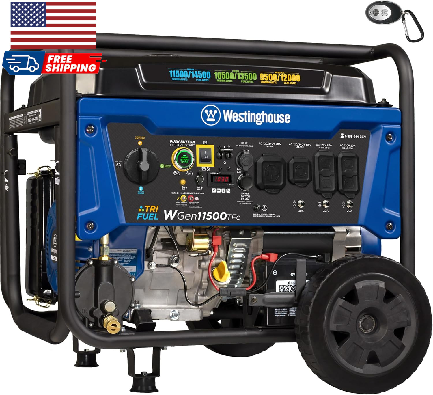 14500 Peak Watt Tri-Fuel Home Backup Portable Generator Remote Electric Start