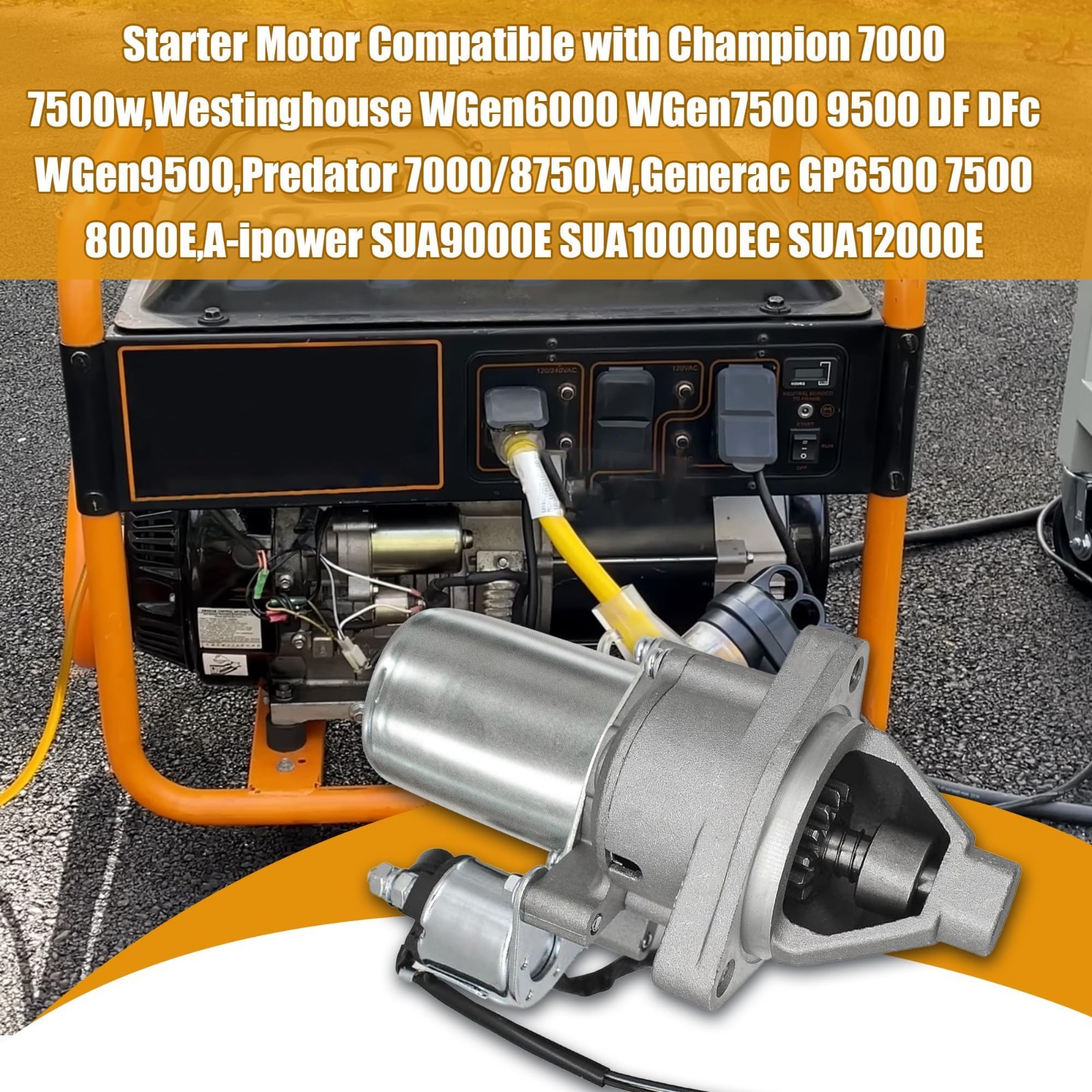 Starter Motor with 2-Wire Plug for 7000W 8750W Generators, Compatible with 389cc