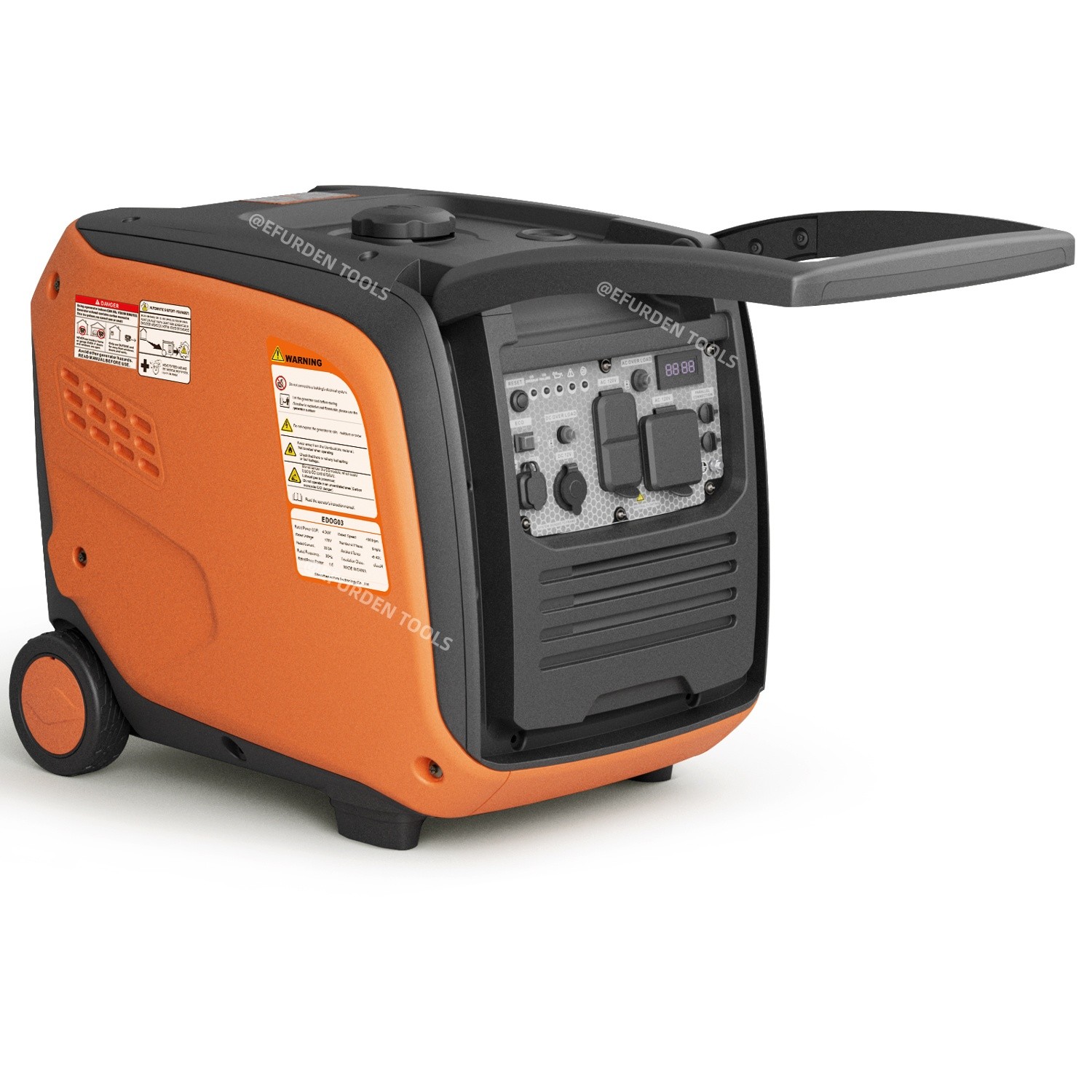 Efurden Potable Inverter Generator 4.8KW Gas Powered Outdoor Use with Wheels