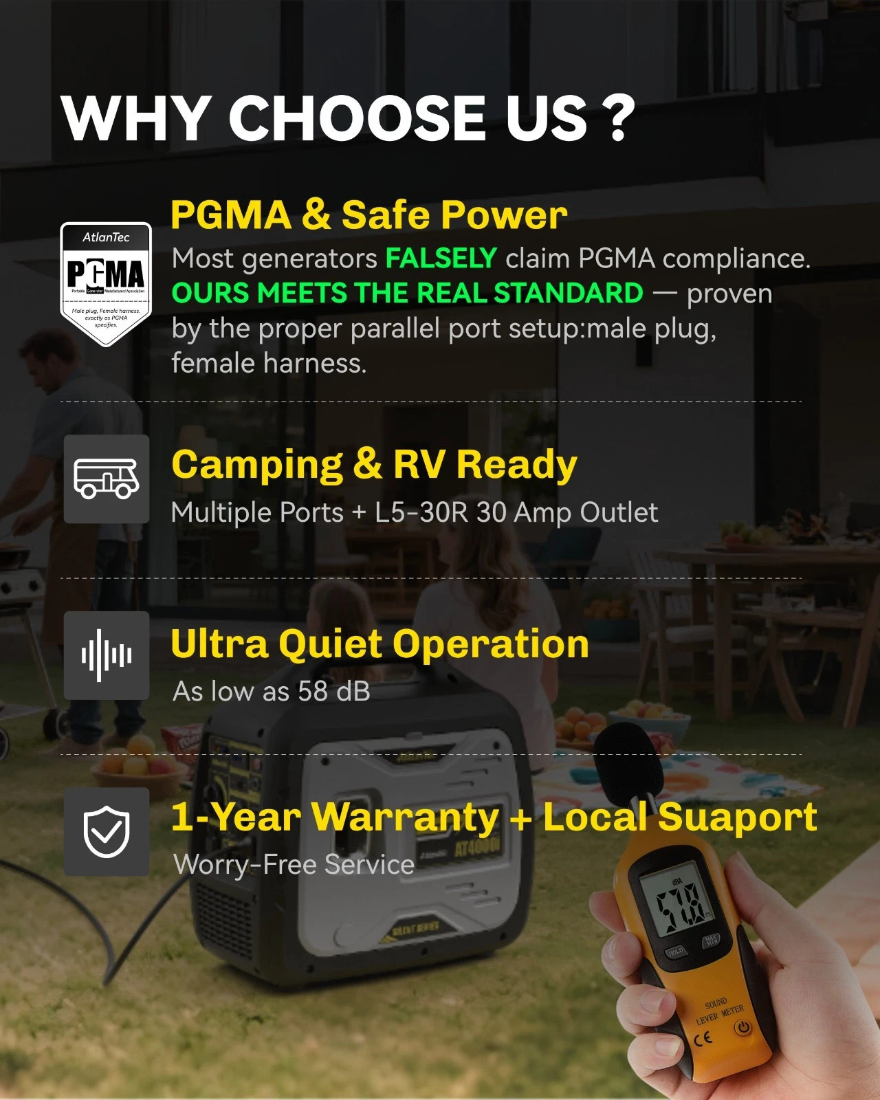 4000W Portable Gas Powered Inverter Generator 4-Stroke For Home Backup Camping