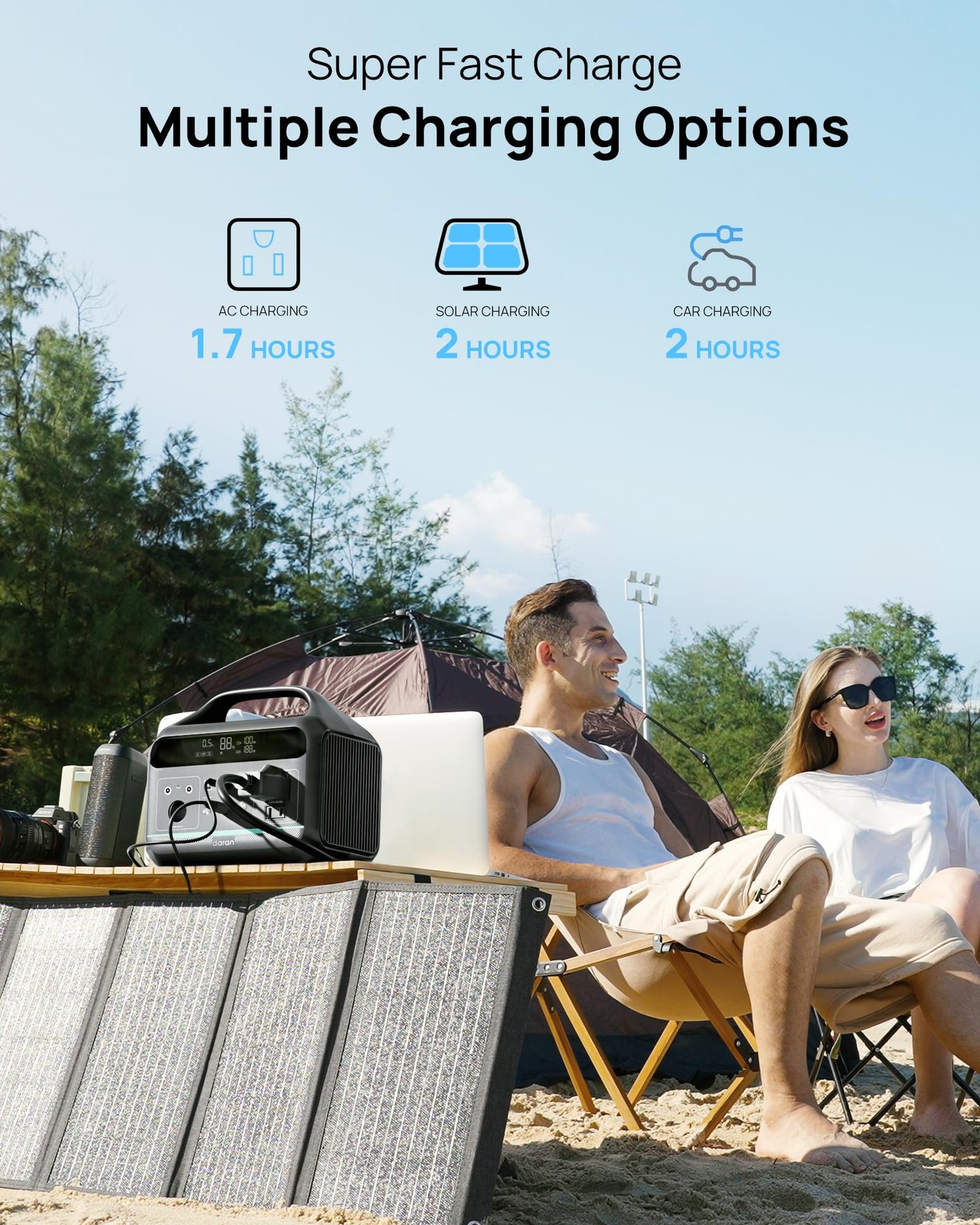 DARAN Portable Power Station 300W, 192Wh LiFePO4 Battery, Solar Black