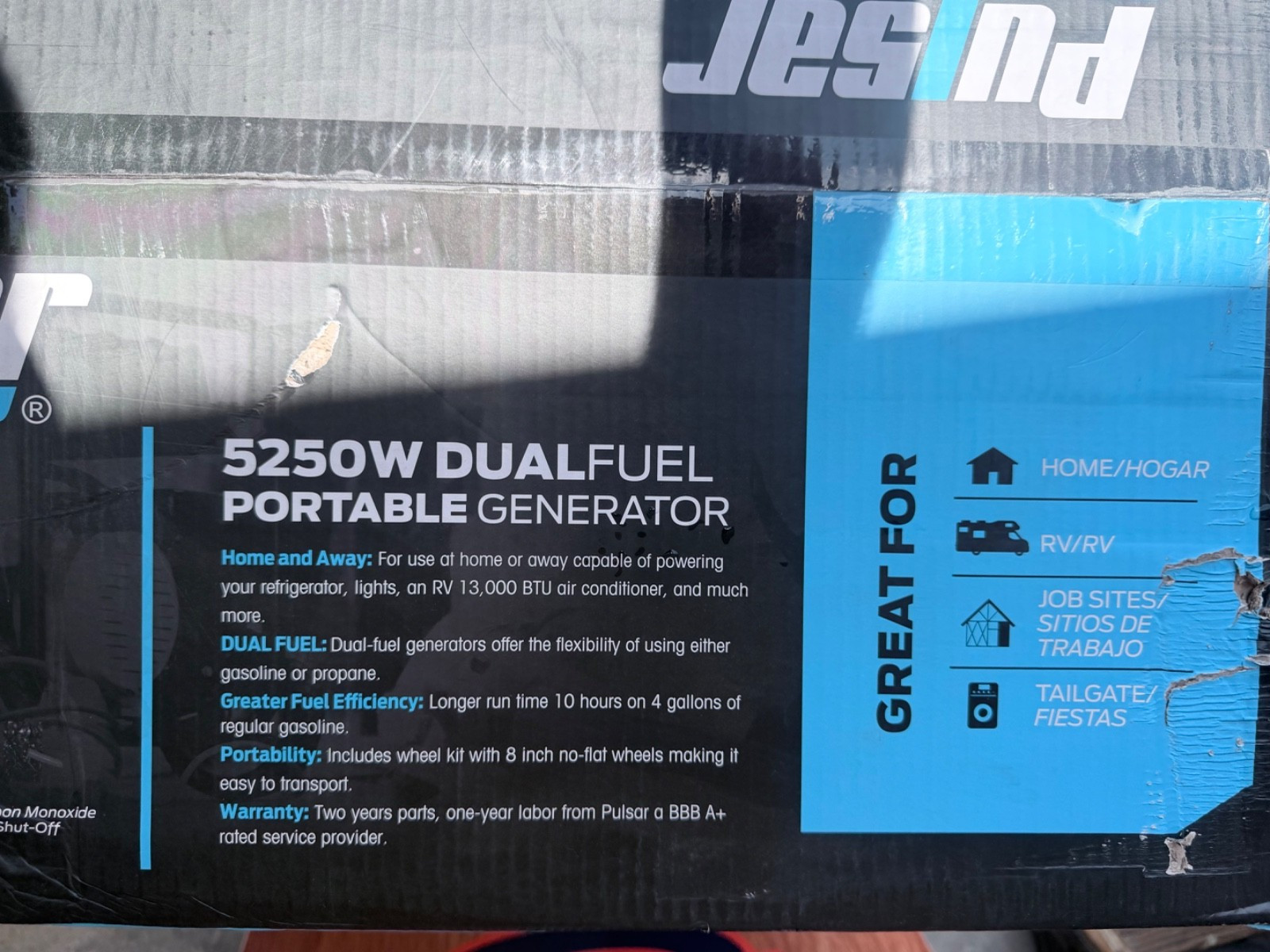 Pulsar PG5250BCO 5250W Dual Fuel Portable Generator 224cc Propane or Gas