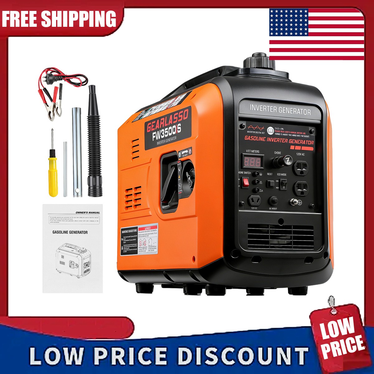 Quiet Inverter Generator 3500W Power Digital Display Recoil Start For Outdoor