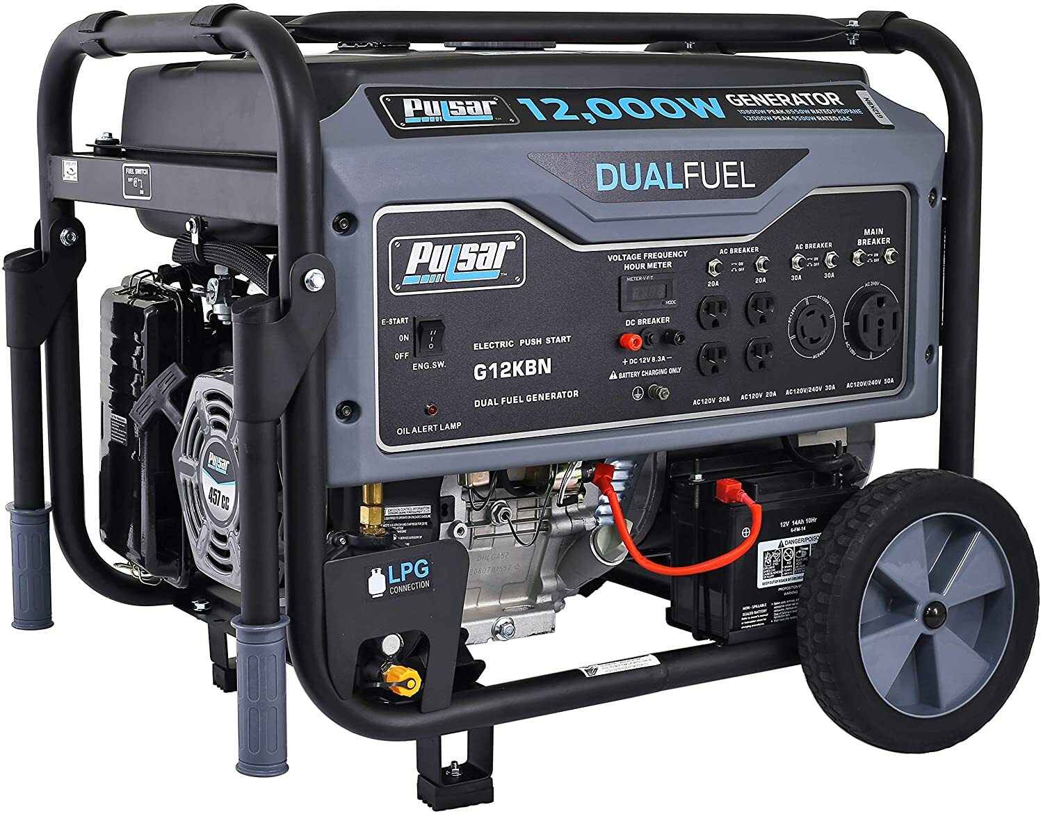 Pulsar 12,000-W Portable Hybrid Dual Fuel Gas Powered Electric Start Generator