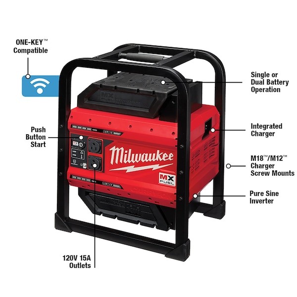 Milwaukee Tool Mxf002-2Xc Portable And Inverter Generator, 1, 800 W Rated, 3,