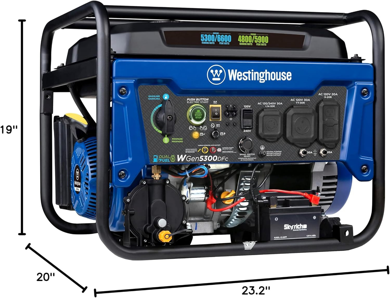 6600 Watt Dual Fuel Portable Generator with Remote Start & CO Sensor