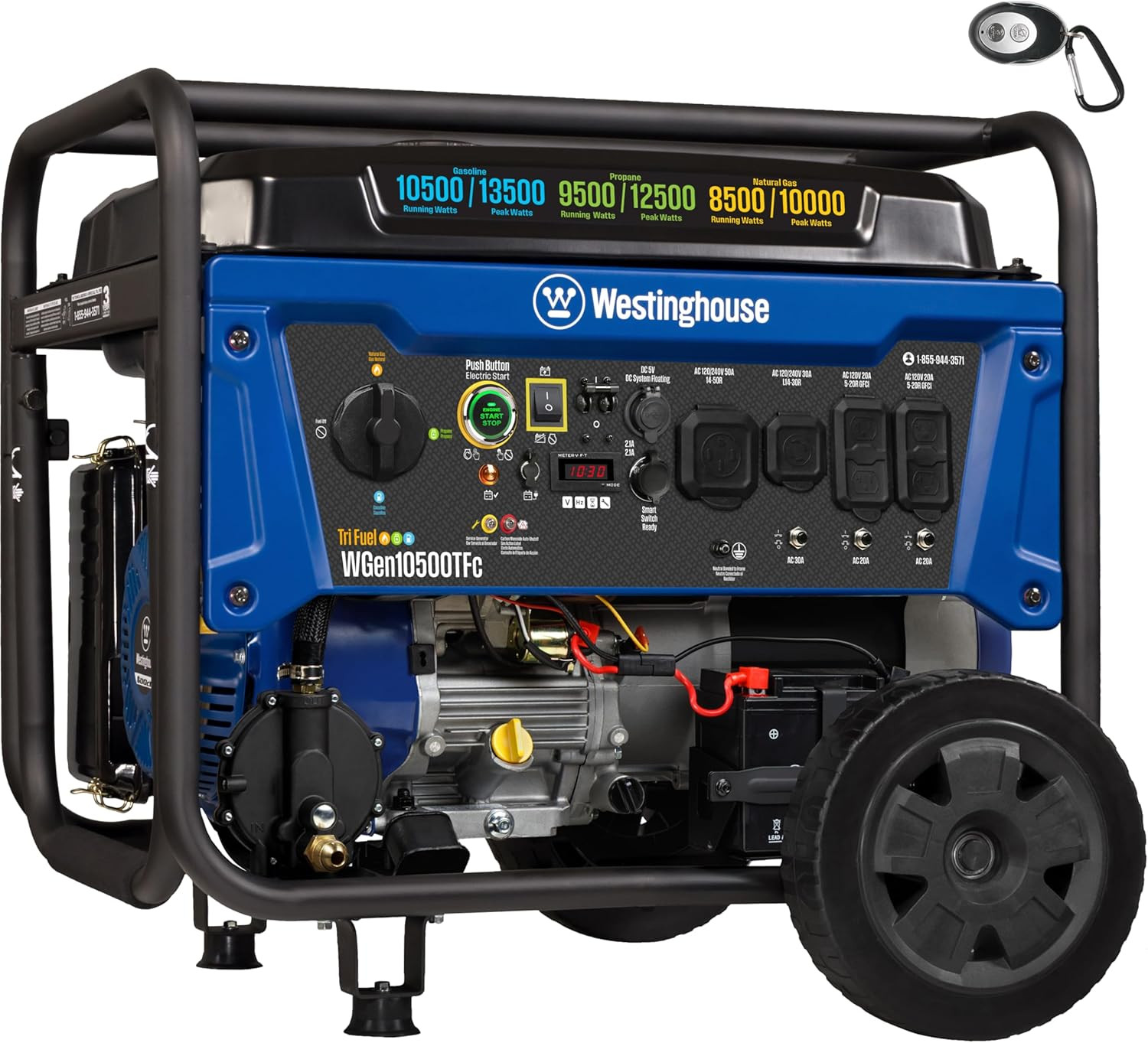 Tri-Fuel Home Backup Portable Generator Remote Electric Transfer Switch Ready HD