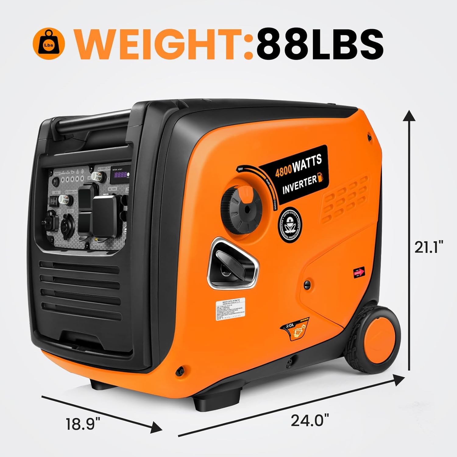 Efurden Inverter Generator Gas 4800W 223cc Engine 10H Runtime CO Detect Outdoor